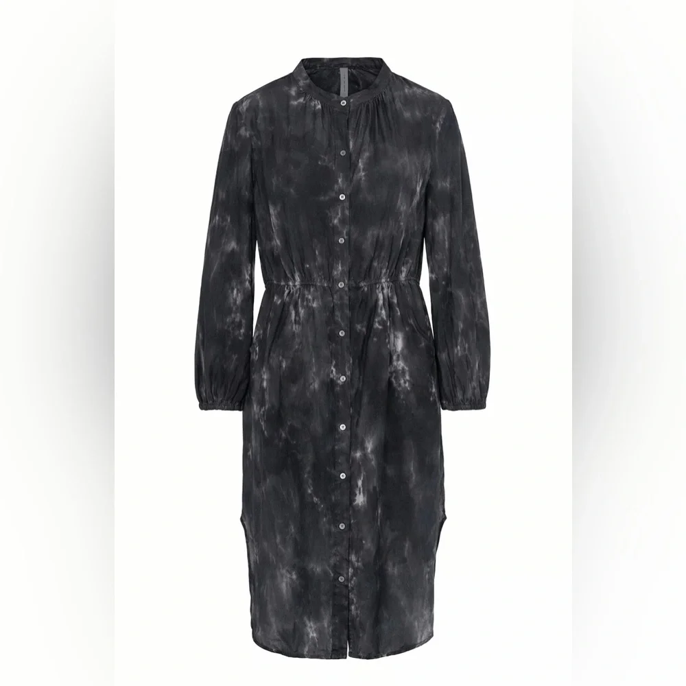 Raquel Allegra Cotton Silk Tie Dye Midi Shirt Dress Black Grey Size 2 Medium 43”
